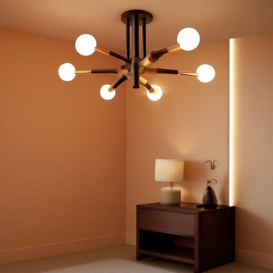 Modern Sputnik Chandelier Ceiling Light 6 Lights Black